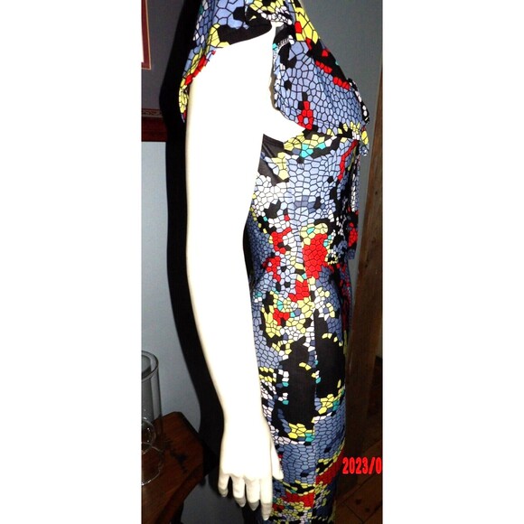 Fashion Olivia Halter Style Bodycon Stretchy Dress Color Block Off Shoulder READ - Picture 4 of 7